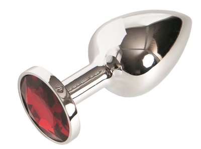 Малая серебристая анальная втулка с красным кристаллом - 6 см. - фото, цены