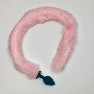 Черная анальная пробка с длинным нежно-розовым хвостом - фото, цены