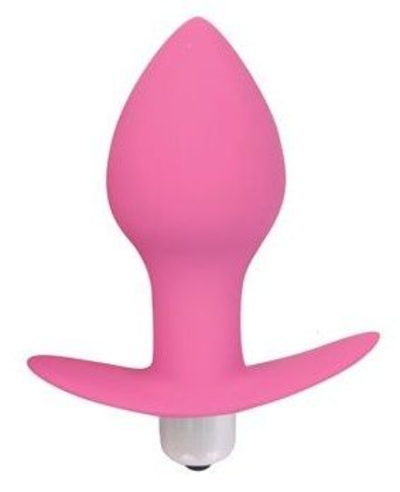 Розовая коническая анальная вибровтулка с ограничителем - 8 см. - фото, цены