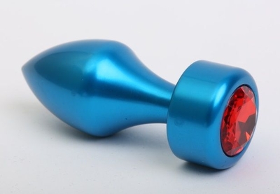 Синяя анальная пробка с красным стразом - 7,8 см. - фото, цены