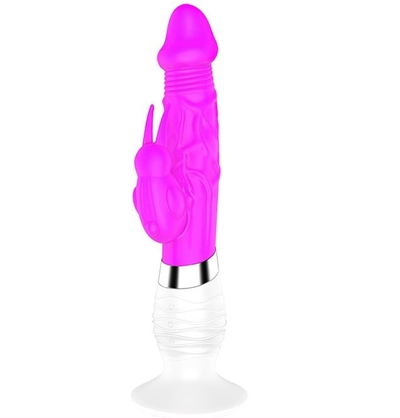 Фиолетовый вибратор Bella с клиторальным стимулятором - 26 см. - фото, цены