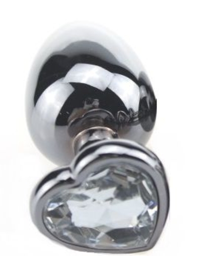 Серебристая пробка с прозрачным кристаллом-сердечком - 9 см. - фото, цены
