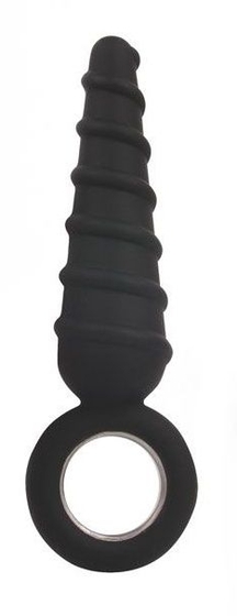 Черный анальный стимулятор-елочка с колечком-ограничителем - 12 см. - фото, цены