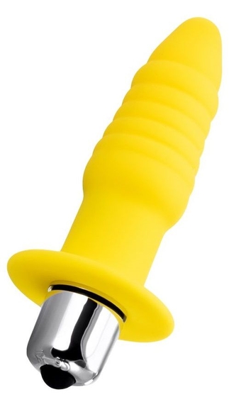 Желтая ребристая анальная вибровтулка - 11 см. - фото, цены