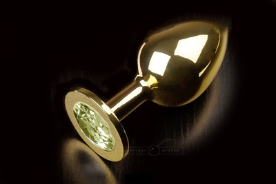 Большая золотая анальная пробка с закругленным кончиком и жёлтым кристаллом - 9 см. - фото, цены