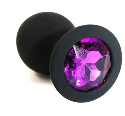 Чёрная силиконовая анальная пробка с темно-фиолетовым кристаллом - 7 см. - фото, цены