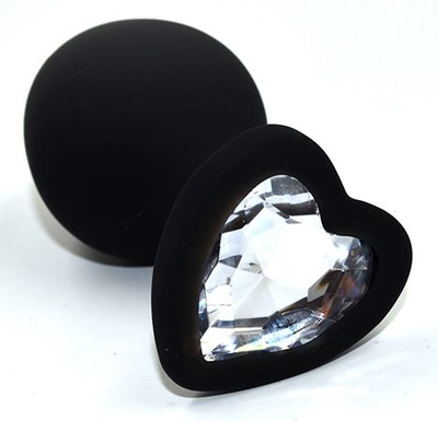 Черная анальная силиконовая пробка с прозрачным кристаллом в форме сердца - 8,8 см. - фото, цены
