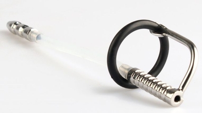Серебристый фигурный уретральный стимулятор с силиконовым кольцом - фото, цены