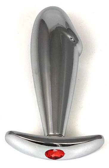 Серебристая анальная пробка-фаллос с красным кристаллом – 9,5 см. - фото, цены
