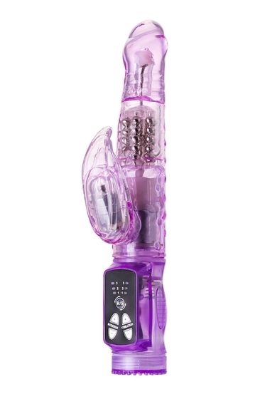 Фиолетовый вибратор High-Tech fantasy с клиторальным лепестком - 21 см. - фото, цены