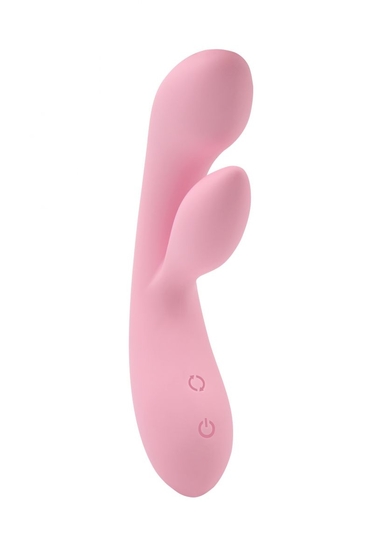 Нежно-розовый вибратор Dual Fulfill Bunny с клиторальным стимулятором - 20,5 см. - фото, цены