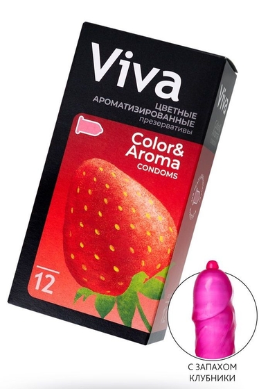 Цветные презервативы Viva Color Aroma с ароматом клубники - 12 шт. - фото, цены