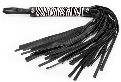 Черная многохвостовая плеть с круглой ручкой-зеброй - 39 см. - фото, цены