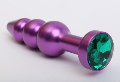 Фиолетовая фигурная анальная ёлочка с зелёным кристаллом - 11,2 см. - фото, цены