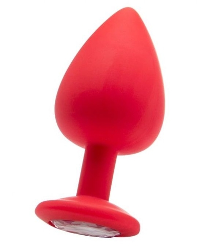 Красная анальная пробка Ouch! Extra Large Diamond Butt Plug с кристаллом - 9,3 см. - фото, цены