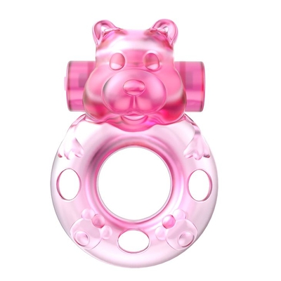 Розовое эрекционное виброкольцо на пенис Pink Bear - фото, цены