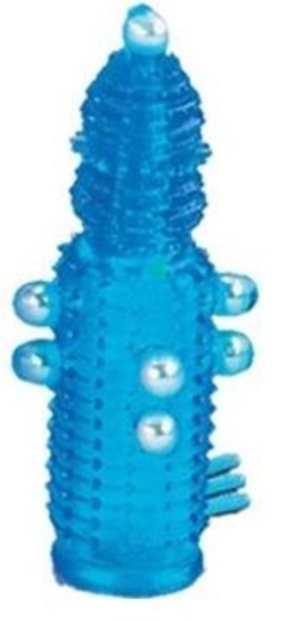 Голубая эластичная насадка на пенис с жемчужинами, точками и шипами Pearl Stimulator - 11,5 см. - фото, цены
