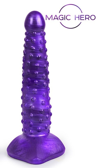 Фиолетовый фантазийный фаллоимитатор с пупырышками - 25 см. - фото, цены