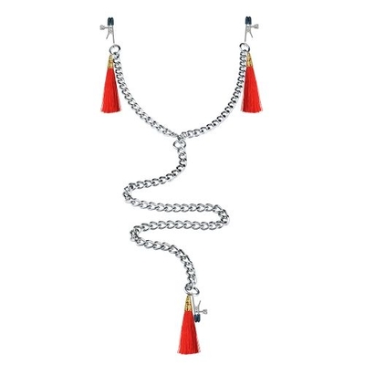 Зажимы на соски и клитор с игривыми красными кисточками Nipple Clit Tassel Clamp With Chain - фото, цены
