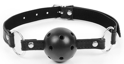 Черный кляп-шарик на регулируемом ремешке с кольцами - фото, цены