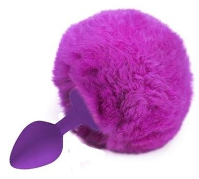 Фиолетовая анальная пробка с ярко-розовым пушистым хвостиком зайки - фото, цены