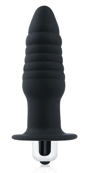 Черная ребристая вибровтулка с ограничителем - 9 см. - фото, цены