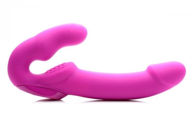 Розовый безремневой страпон с вибрацией Evoke Rechargeable Vibrating Strap On - 24,7 см. - фото, цены