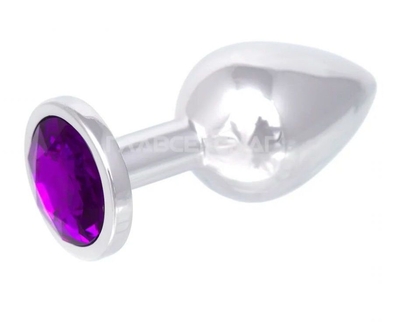 Серебристая анальная пробка с фиолетовым кристаллом - 8,2 см. - фото, цены