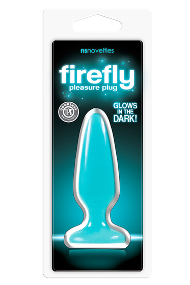 Голубая, светящаяся в темноте пробка Firefly Pleasure Plug Small - 10,1 см. - фото, цены