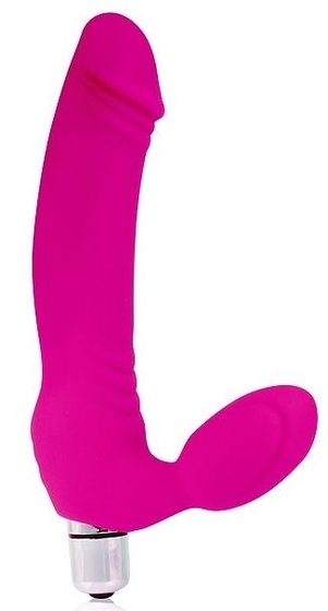 Розовый силиконовый безремневой страпон с вибрацией - фото, цены