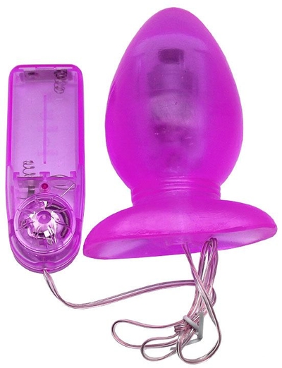 Фиолетовая анальная вибропробка с проводным пультом - 11 см. - фото, цены