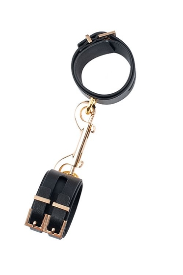 Черные наручники Premium Handcuff With Hook с золотистой перемычкой - фото, цены