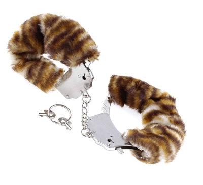 Металлические наручники Original Furry Cuffs с мехом под тигра - фото, цены