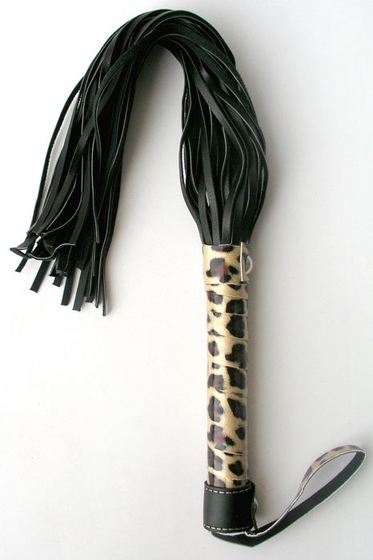 Чёрная плеть с леопардовой рукоятью Notabu - 50 см. - фото, цены