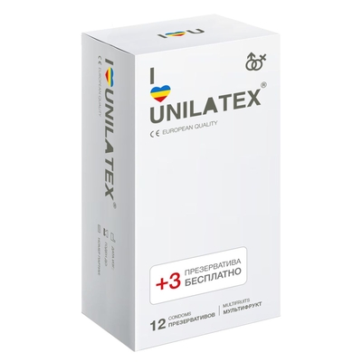 Разноцветные ароматизированные презервативы Unilatex Multifruit - 12 шт. + 3 шт. в подарок - фото, цены