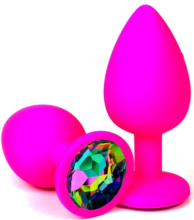 Розовая силиконовая пробка с разноцветным кристаллом - 7 см. - фото, цены