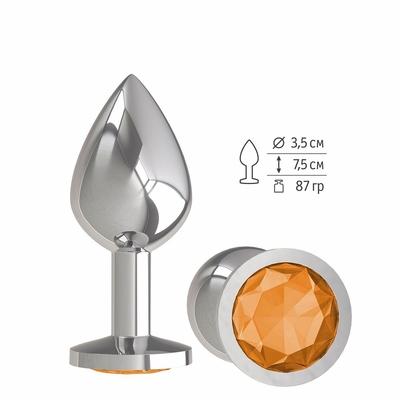 Серебристая средняя пробка с оранжевым кристаллом - 8,5 см. - фото, цены