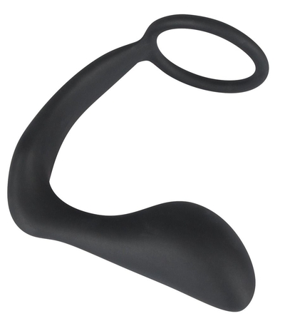Чёрное эрекционное кольцо с анальной пробкой Black Velvets Ring Plug - фото, цены