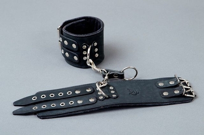 Широкие чёрные кожаные наручники - фото, цены