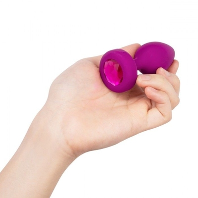 Ярко-розовая анальная вибровтулка с кристаллом Vibrating Jewel Plug S/m - 10 см. - фото, цены