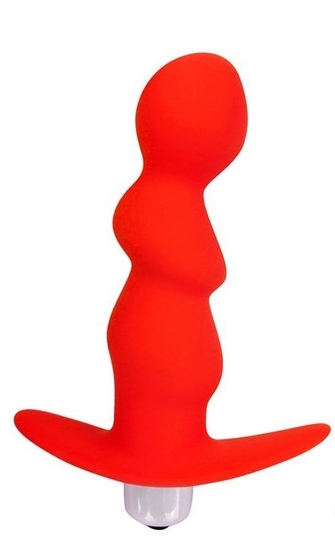 Красный рельефный вибромассажер с ограничителем - 9,5 см. - фото, цены