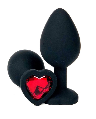 Черная силиконовая пробка с красным кристаллом-сердцем - 8,5 см. - фото, цены