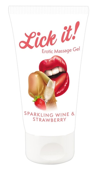 Лубрикант на водной основе Lick it! Sparkling Wine and Strawberry с ароматом клубники и шампанского - 50 мл. - фото, цены
