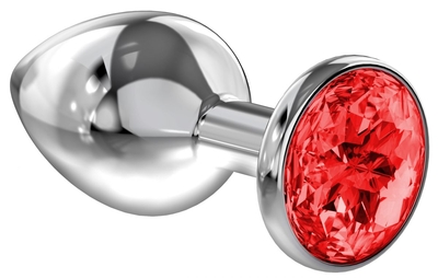 Большая серебристая анальная пробка Diamond Red Sparkle Large с красным кристаллом - 8 см. - фото, цены