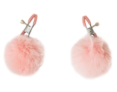 Зажимы на соски Angelic с розовыми меховыми шариками - фото, цены