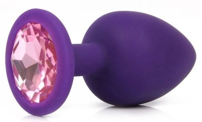 Фиолетовая анальная пробка с розовым кристаллом - 9,5 см. - фото, цены