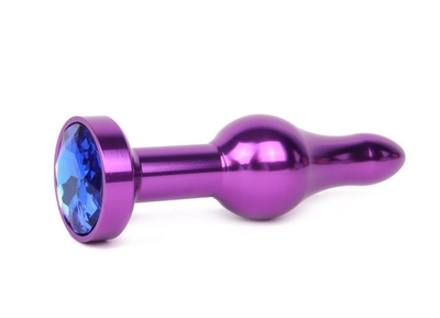 Удлиненная шарикообразная фиолетовая анальная втулка с синим кристаллом - 10,3 см. - фото, цены