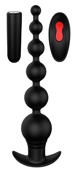 Черный анальный вибромассажер Remote Graduating Beads - 20,7 см. - фото, цены