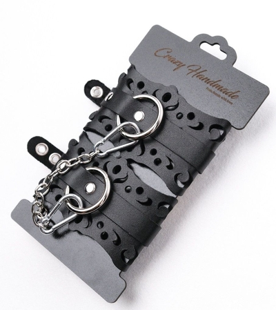 Ажурные наручники из черной кожи - фото, цены