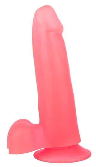 Нежно-розовый фаллоимитатор с мошонкой на присоске - 16,5 см. - фото, цены